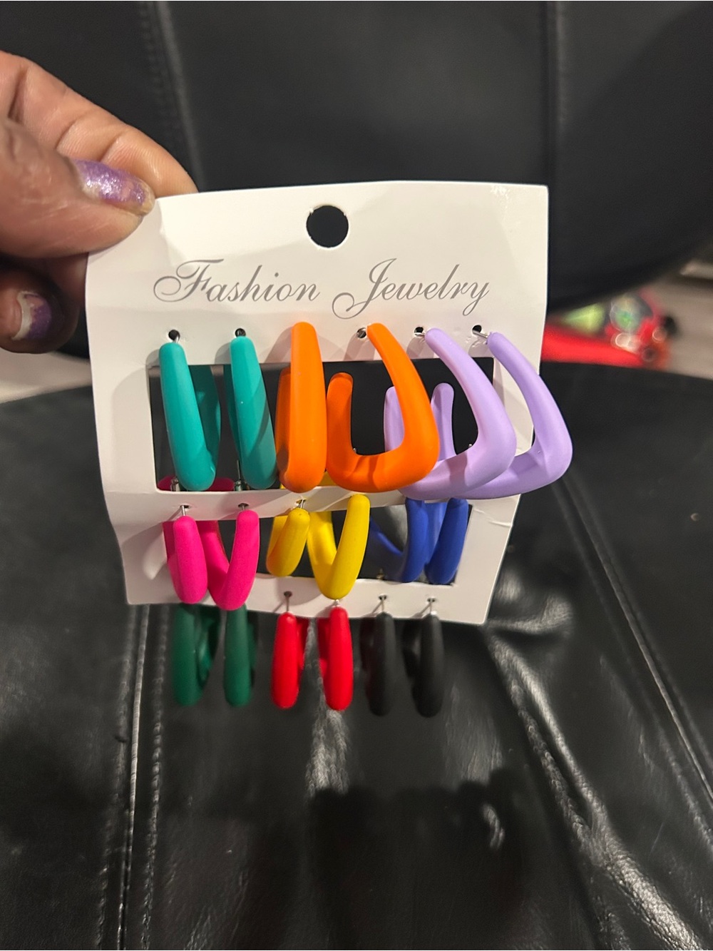 Set of 9 multi color earrings in fun colors - Picture 2 of 5